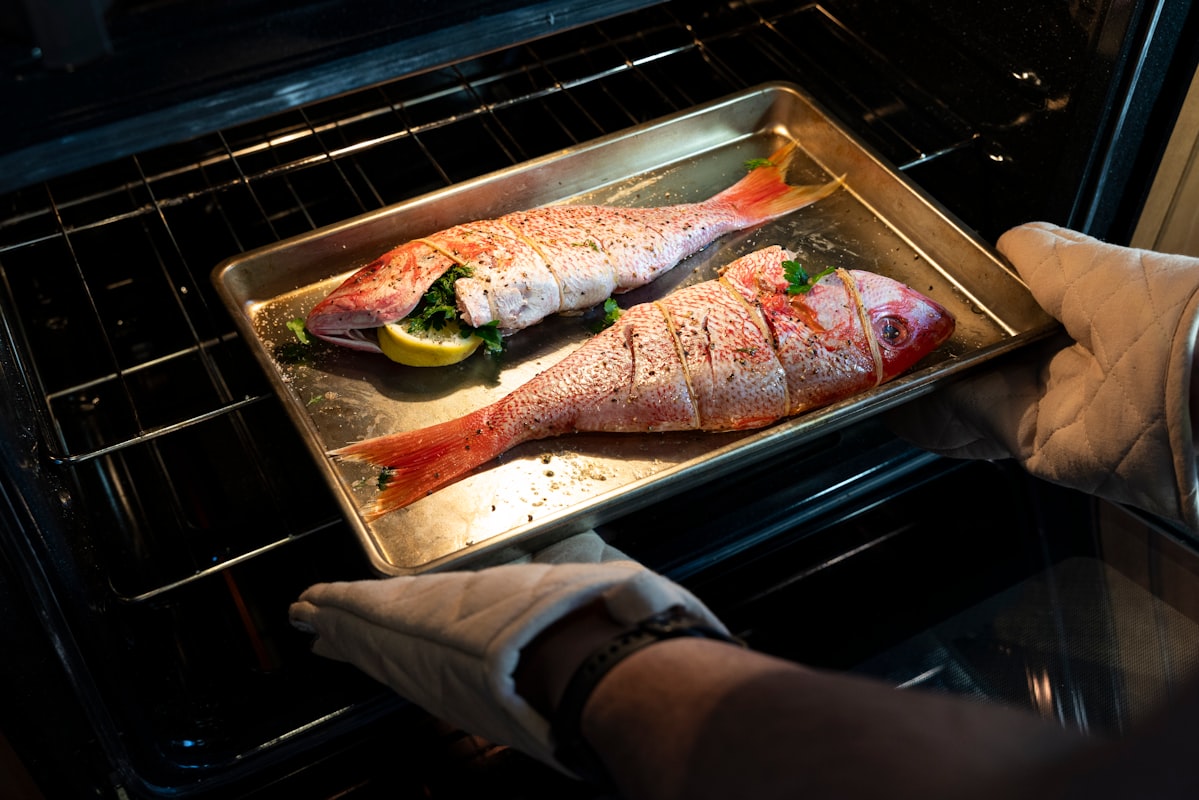 Poached fish with light herb sauce